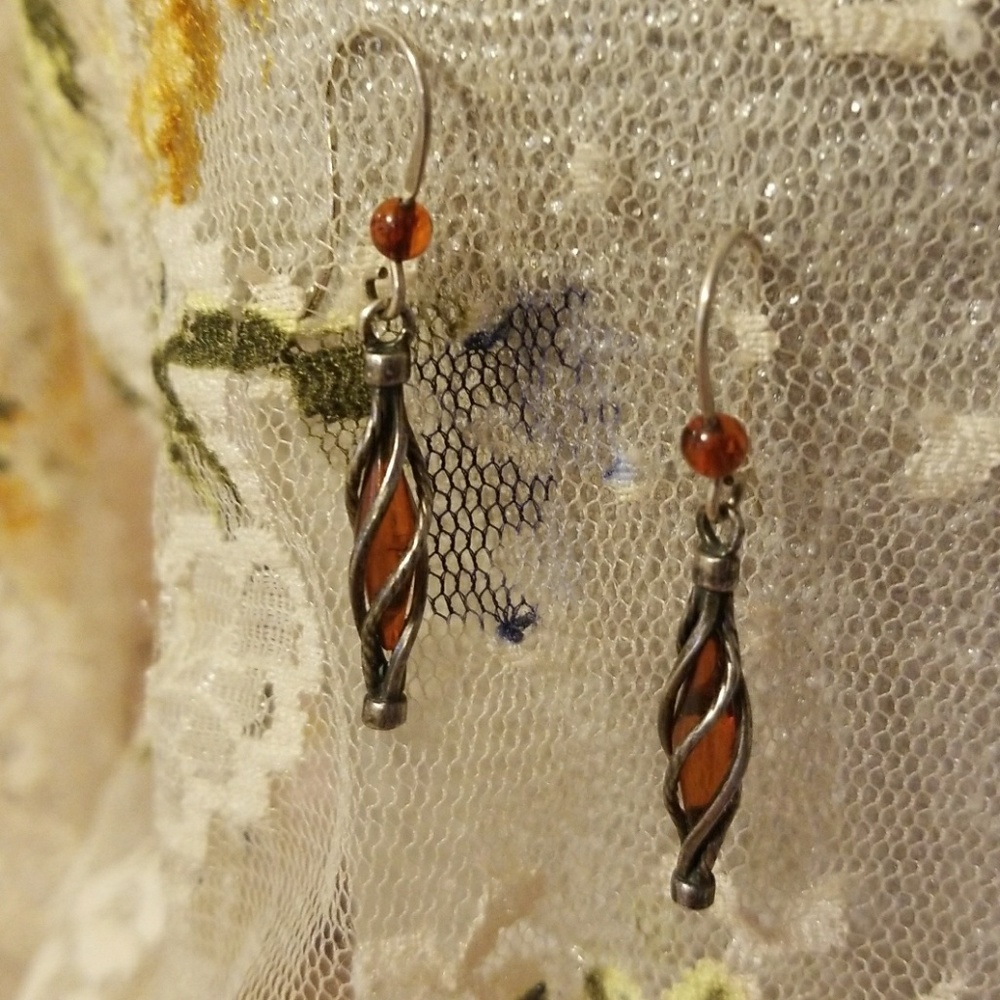 Sterling Silver and Amber French Wire Earrings